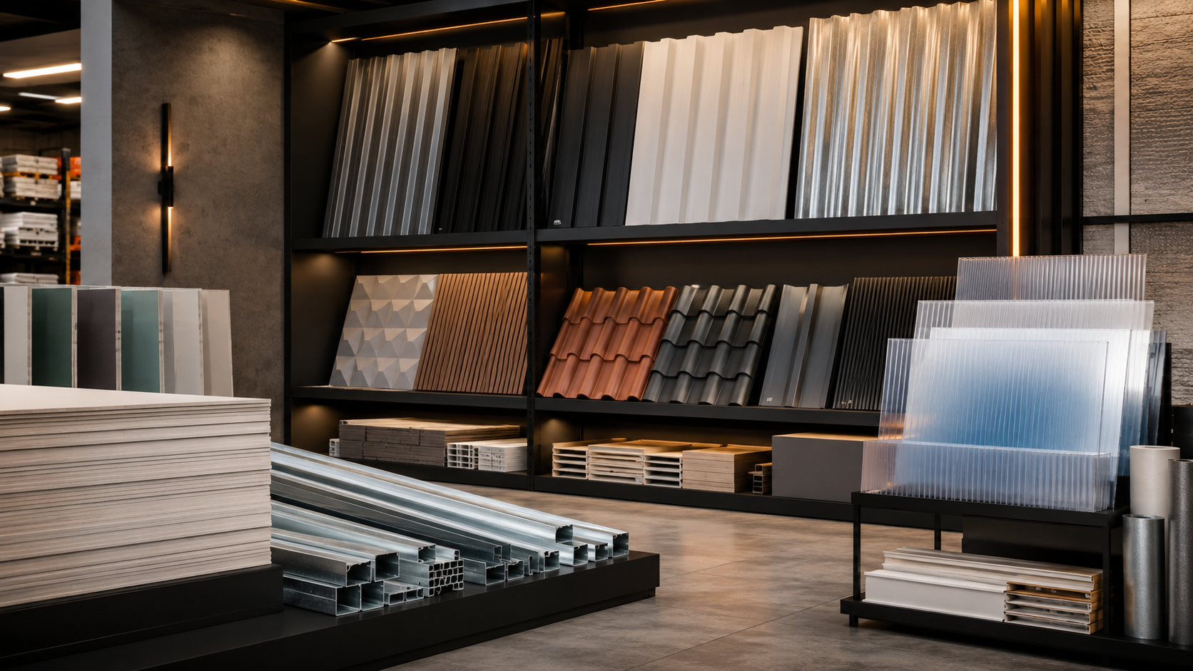Materiais para obras e acabamentos organizados em showroom GAMEL.